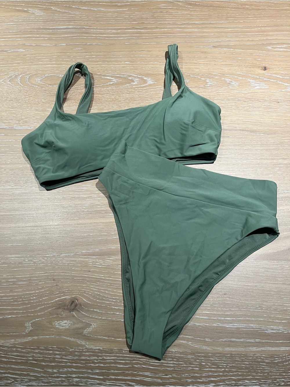 aerie Sage Green Scoop Bikini Top & High-Waist Bottoms